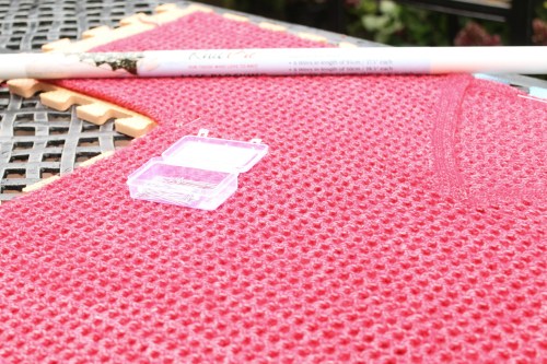 On the blocking board, using my new Knit Pro blocking wires - what a cool idea! #scheepjes #stonewashed #missneriss #crochet #scheepjeswol