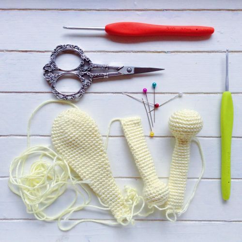 Ears, arms and legs for the flop-eared bunny made with Scheepjes Catona mini-skeins by MissNeriss