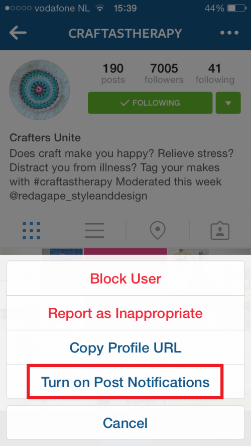 Activate post notifications for Instagram