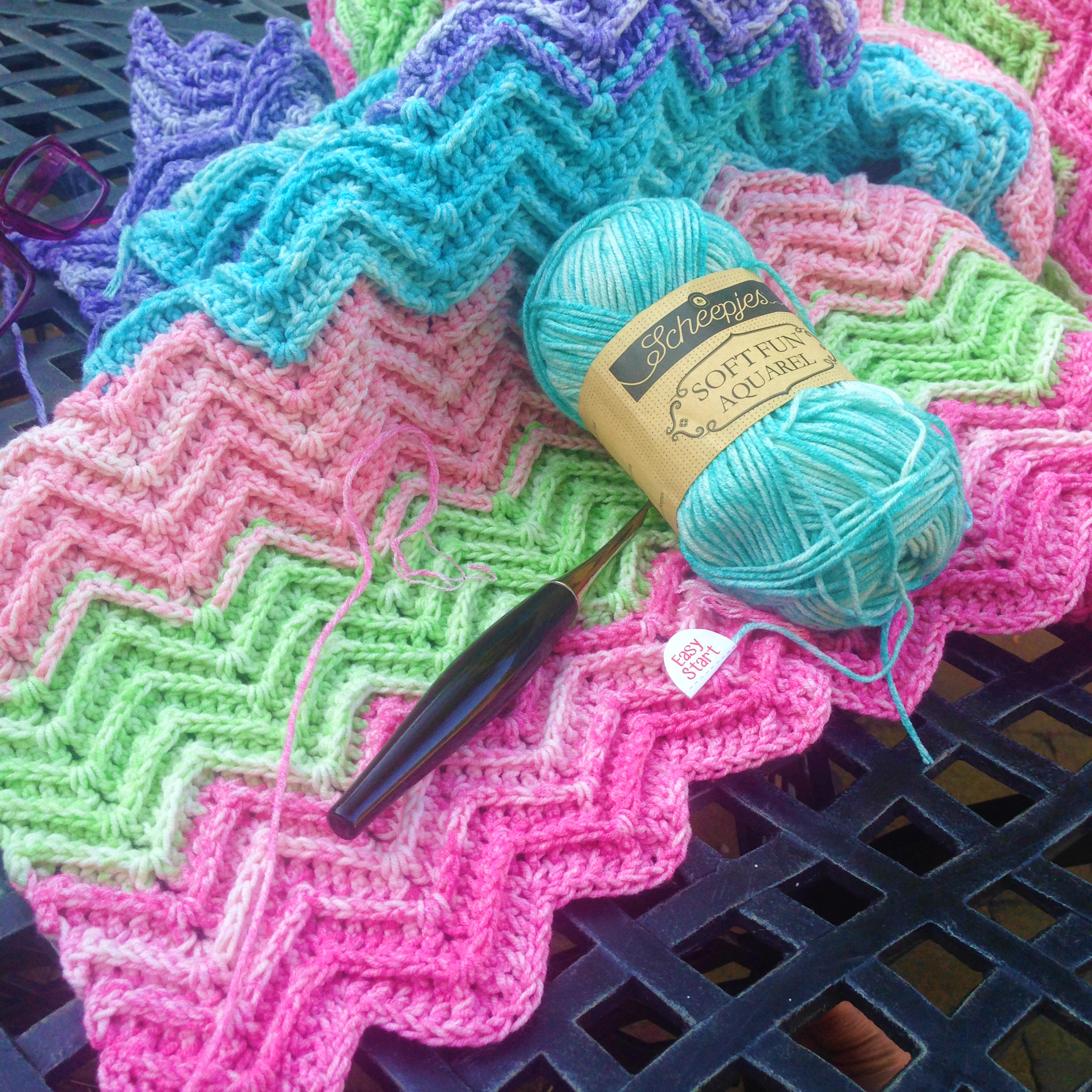 3D Chevron Blanket WIP by MissNeriss, using Scheepjes Aquarel: http://shrsl.com/?dhnl