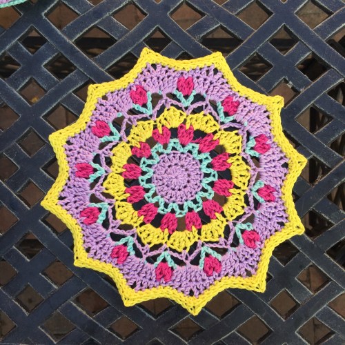 Spring crochet motif by @missneriss using Scheepjes Catona, available from Wool Warehouse http://bit.ly/wwcatona