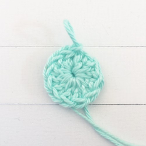 12 DC (double crochet) stitches into a MR (magic ring). SS (slip stitch) to join.