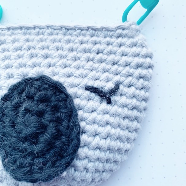 close up of koala lovey eye and nose for assembly